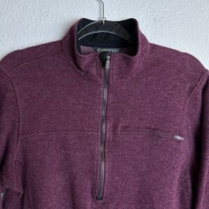 ExOfficio Mens Quarter Zip Pullover Sweater Burgundy Wool Blend Size Medium
